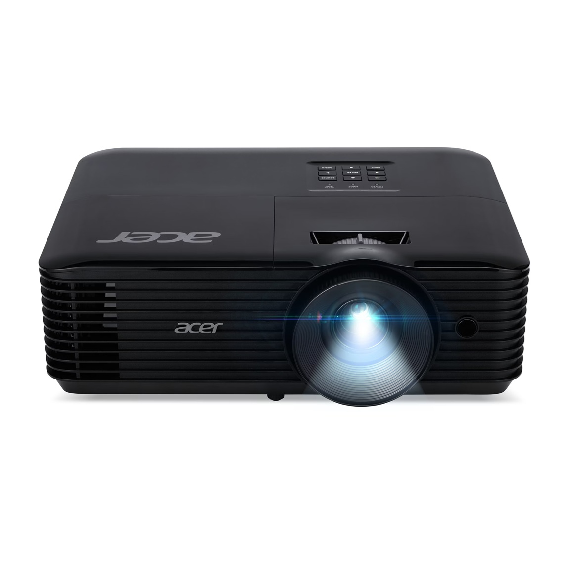 Acer X1228i projector front angle showing lens and compact design