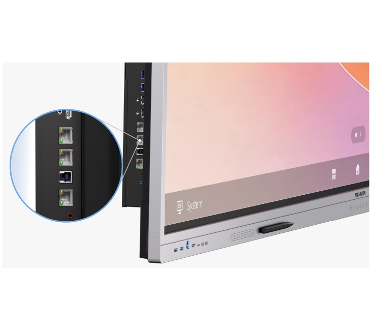 Hikvision DS-D5A65RB/A3 Side Ports Gigabit Ethernet Connectivity Hikvision DS-D5A65RB/A3 side ports gigabit ethernet interactive panel connections