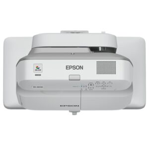 Epson EB-685W ultra short throw projector front view showing lens and compact design
