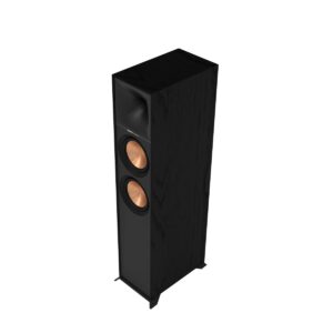 Klipsch R-600F front view without grille showing dual woofers and tweeter