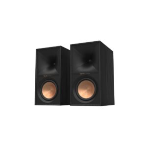 Klipsch R-60M front view without grille showing woofer and horn tweeter