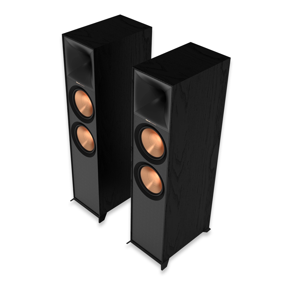 Klipsch R-800F front view without grille showing woofers and tweeter